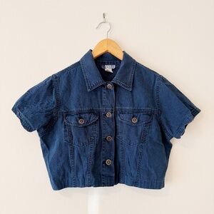 vintage denim cropped button up shirt